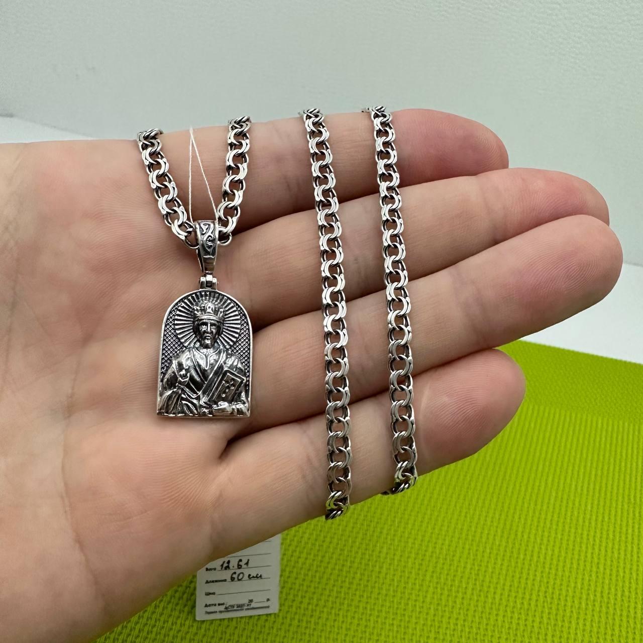 Мужской серебряный комплект кулон Николай Чудотворец с цепочкой 925 пробы 60 см на сайте магазина Family Jewelry
