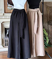 Женские классические брюки палаццо на высокой посадке с поясом. Штаны свободного кроя черные,