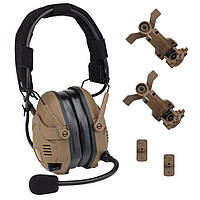 Тактические активные наушники с микрофоном/ Защитные универсальные наушники для военных Койот