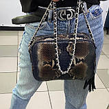 Шкіряна синя / коричнева сумка на цепочці, фото 5