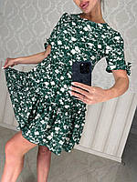 Женское летнее легкое платье в цветочный принт (Размеры 42-48), Зеленое