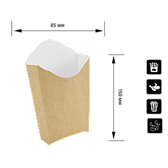 Картонна упаковка для картоплі фрі крафт/білий 150х85х35 мм