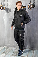 Зимний тёплый лыжный мужской костюм на синтепоне и овчине стёганная куртка и штаны чёрный 48 50 52 54 Черный, 50