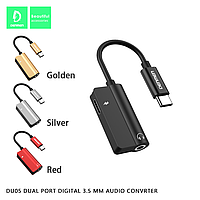 AUX ПЕРЕХІДНИК Denmen DU05 Type-C - jack 3.5 мм + ЗАРЯДКА FOR ANDROID & MAC GOLD