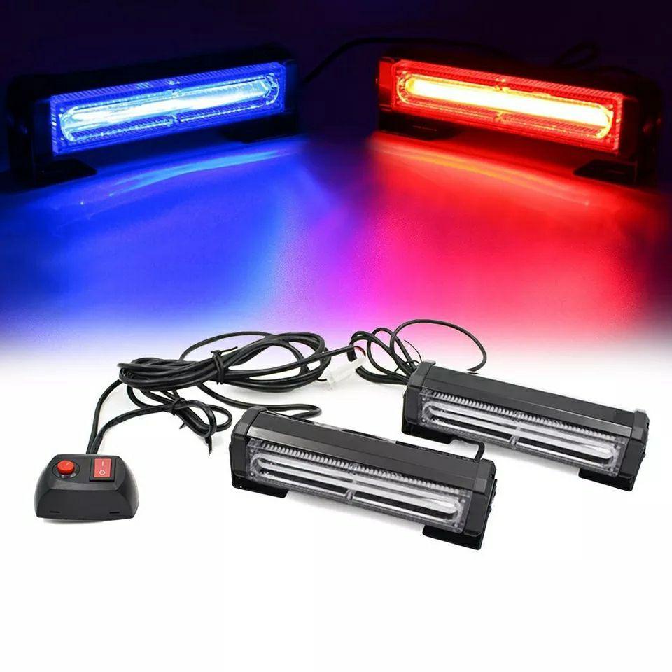 Червоно-синій стробоскоп в решітку радіатору авто "BLUE-RED STROBE MY-079A", LED маячки, Поліцейська мигалка (36W)