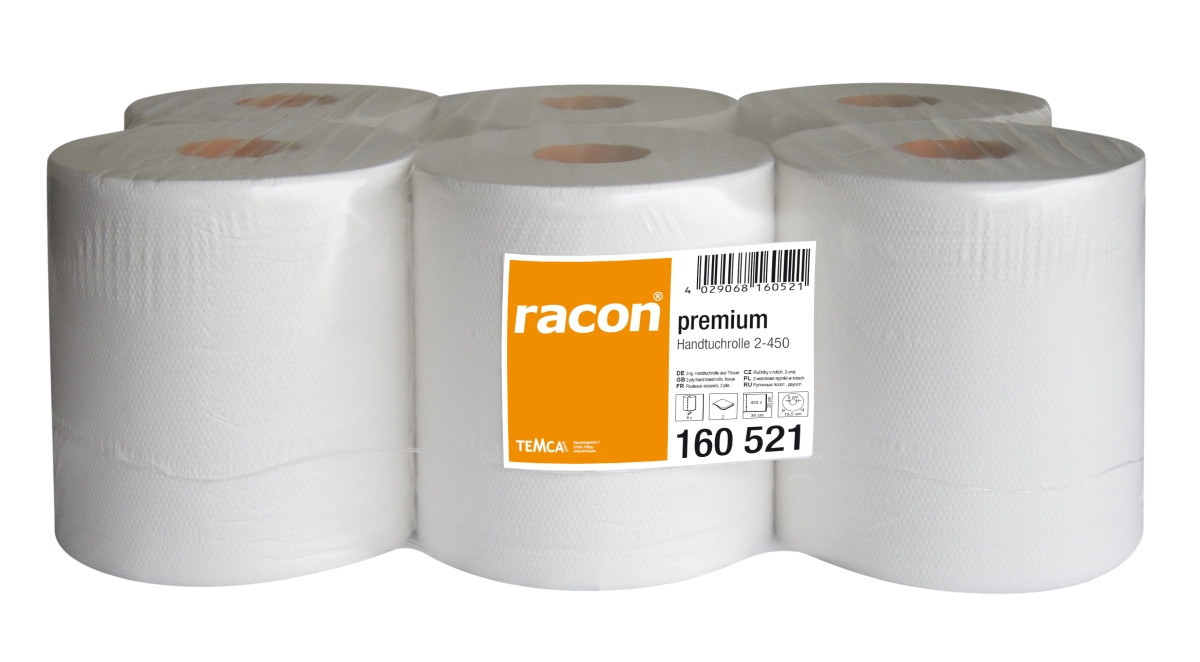 Рушники паперові в рулоні TEMCA Racon Premium 2-шарові, 20х36 см, 450 аркушів 162м
