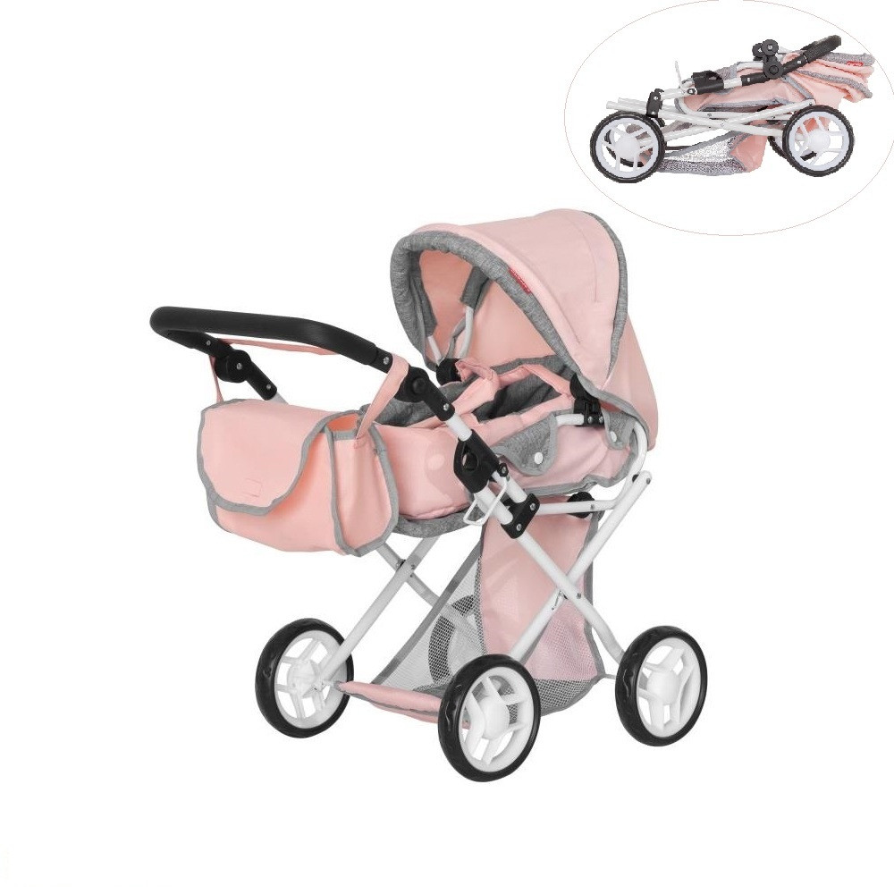 Коляска для ляльки CARRELLO UNICO 9346 PINK з сумкою, рожева