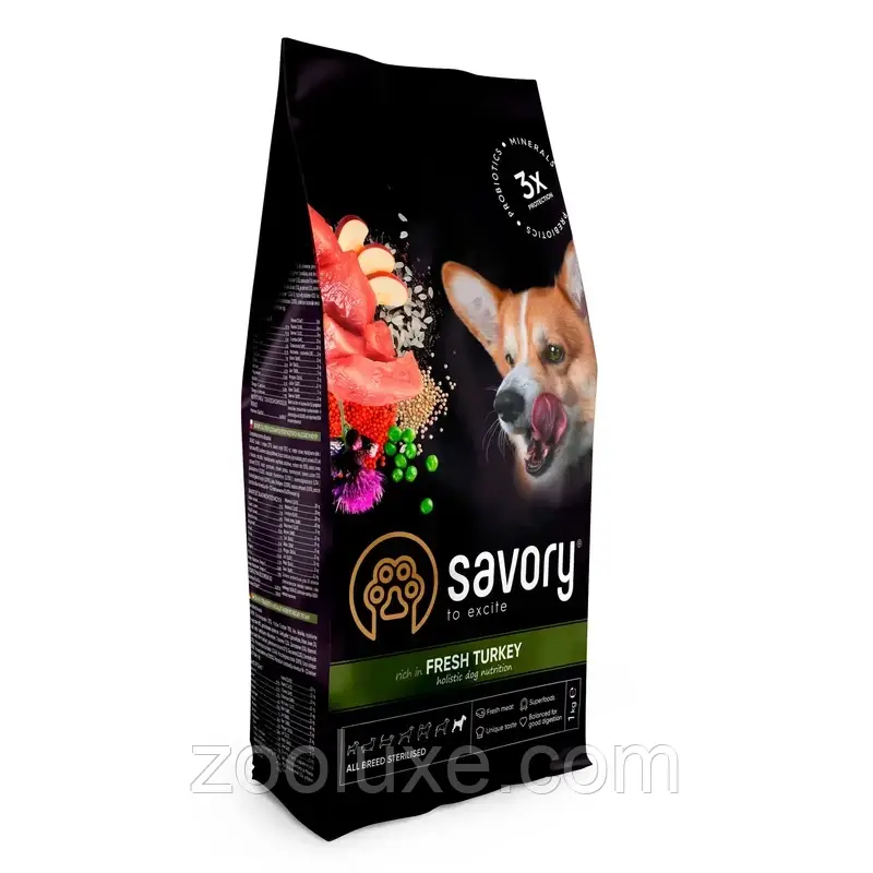 Savory All Bred Sterilised Turkey 1 кг корм для собак Сейворі Олл Брид Стерилайзд Індичка