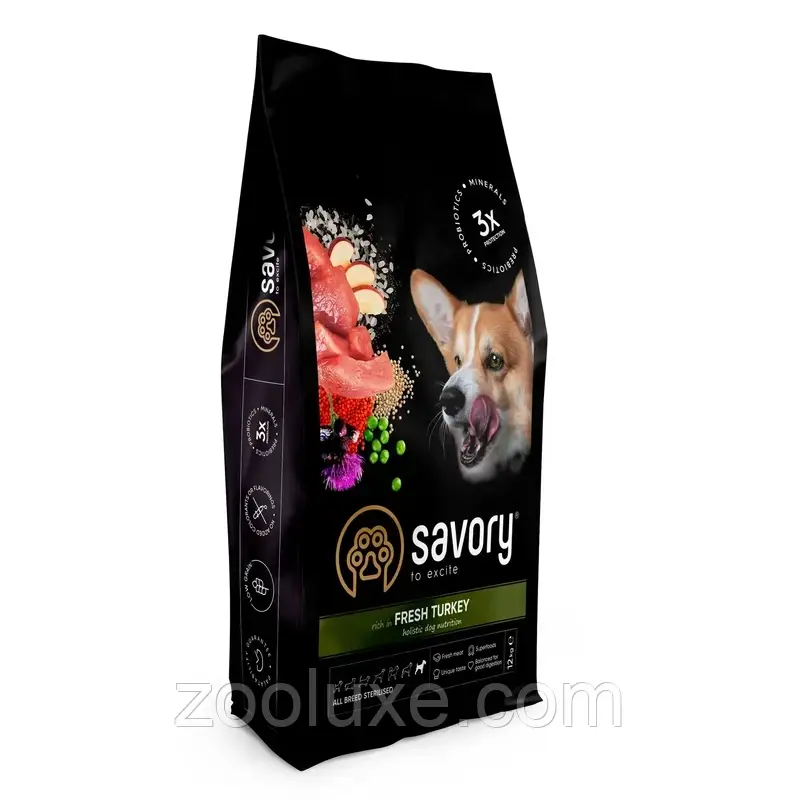 Savory All Bred Sterilised Turkey 12 кг корм для собак Сейворі Олл Брид Стерилайзд Індичка