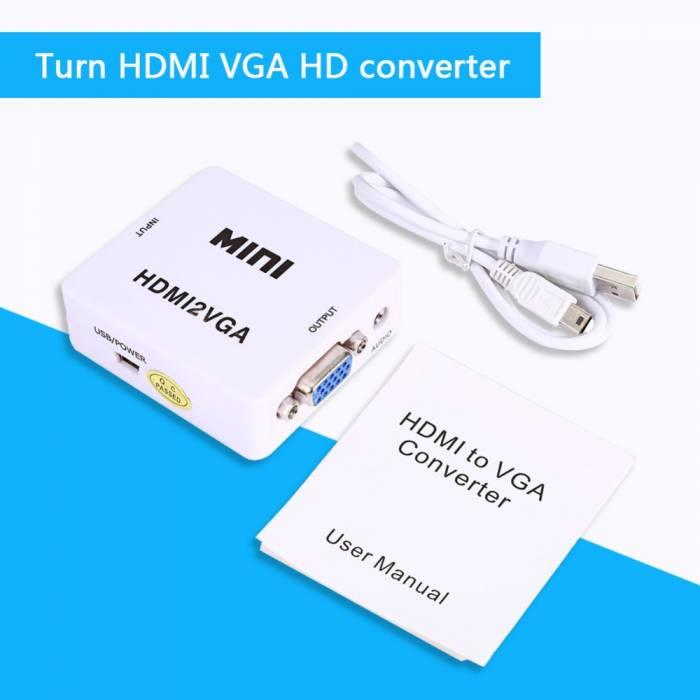 Конвертер з HDMI у VGA з додатковим живленням і звуком