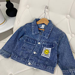 Джинсовий піджак дитячий зі смайлом Блакитний 43321, 12, Блакитний, Унісекс, Весна Літо, 92