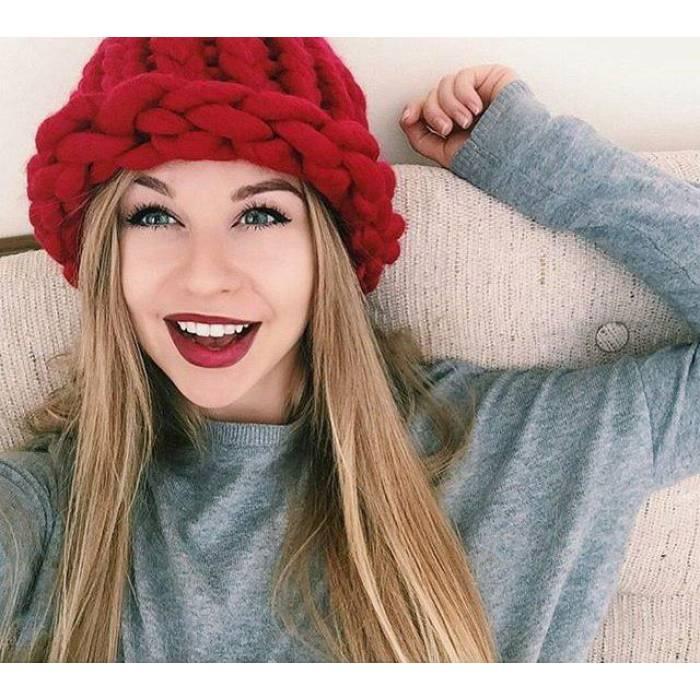 Шапка з грубого в'язання Гельсинки, червона, фото 1