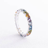 Золотое кольцо с дорожкой разноцветных камней к07582