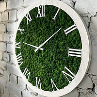 Дерев'яний настінний годинник з стабілізованим мохом, Еко годинник з дерева та моху