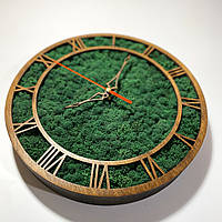 Часы со мхом, настенные часы из дерева и стабилизированного мха, эко декор, часы на подарок