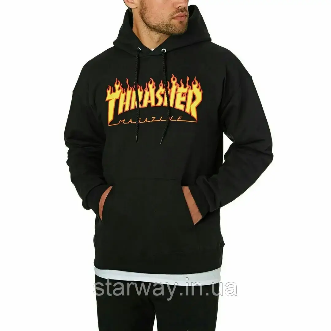 Чорна толстовка з принтом thrasher | худі трешер | топ