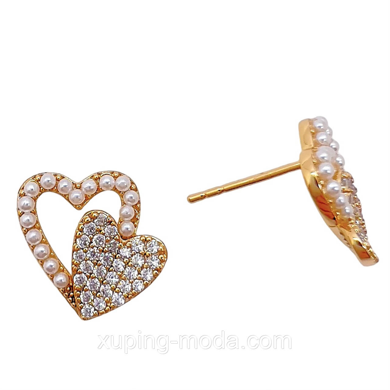 Сережки седечко з перлинами xuping. 15х11 мм. 18 к, фото 1
