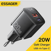 Миниатюрный блок питания для смартфона планшета Essager 20W GaN USB Type C Charger PD Fast Charge Phone QC 3