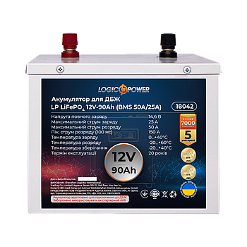 Акумулятор LP LiFePO4 для ДБЖ 12V (12,8V) - 90 Ah (1152Wh) (BMS 50A/25A) металл