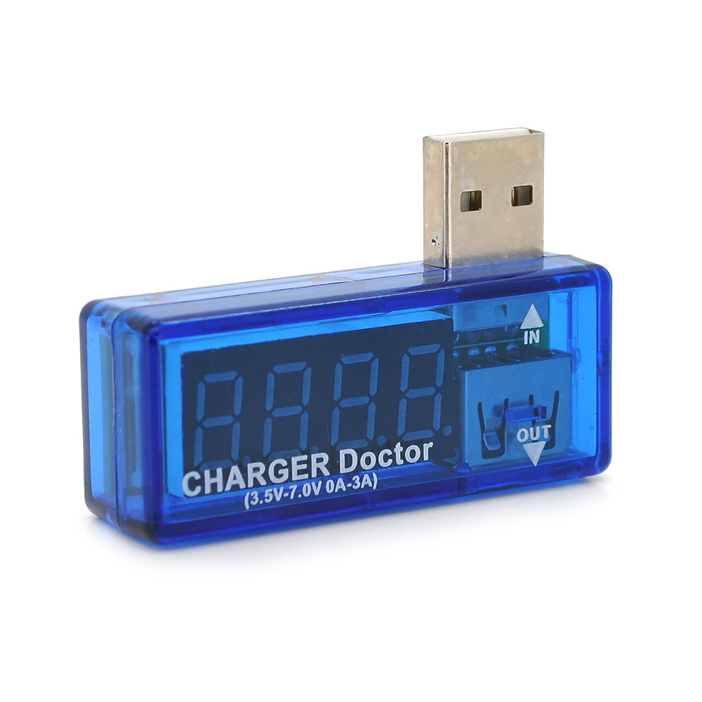 USB тестер Charger Doctor напруги (3-7.5V) і струму (0-2.5A) Blue, загнутий, фото 1