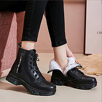 Жіночі черевики з натуральної шкіри великого розміру чорні на вовні + кашемір. По устілці (26,0 см)