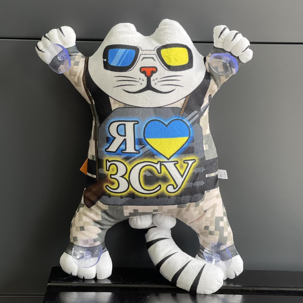 Іграшка подушка на присосках "Кіт Саймон. Я люблю ЗСУ", Мягкая игрушка "Котик" ТМ "Копиця"