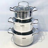 Набір Benson три каструлі нержавіюча сталь  (2.1 л, 3л, 4 л), фото 2