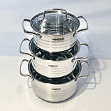 Набір Benson три каструлі нержавіюча сталь  (2.1 л, 3л, 4 л), фото 4