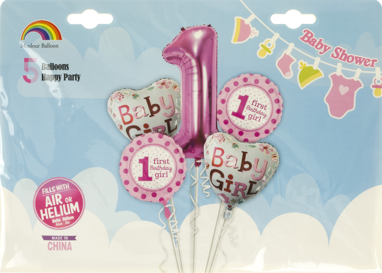Набір кульок повітр. фольг. "1 рік дівчинці" 5шт №Т-032(10), фото 1