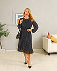 Жіноче шифонове літнє плаття Белла синє в горох, офісне літнє плаття з довгим рукавом, фото 2