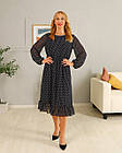 Жіноче шифонове літнє плаття Белла синє в горох, офісне літнє плаття з довгим рукавом, фото 6