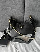 Женская сумочка прада чёрная Prada Leather Black вместительная изысканная сумка с монетницей