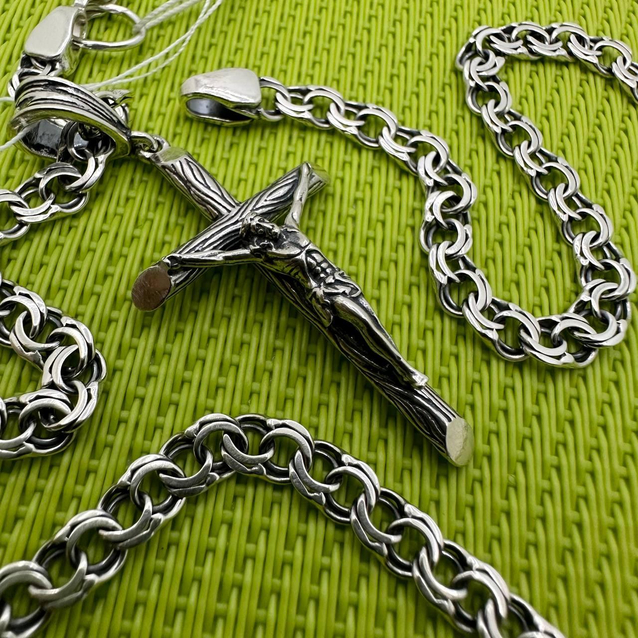 Срібний комплект із чорнінням 925 проба невеликий католицький хрестик з ланцюжком