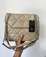 Женская сумка прада Prada Beige Triangle бежевая стильная и вместительная сумочка