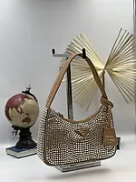 Женская маленькая сумочка прада с блестками Prada Diamond коричневая сумочка