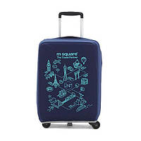 Чехол на чемодан (М) (синий с принтом)