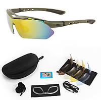 Защитные очки тактические Oakley олива с поляризацией 5 линз One siz+