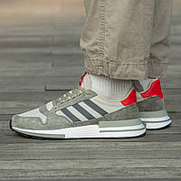 Мужские летние кроссовки Adidas ZX 500 RM Grey Four Scarlet (серые с красным) лёгкие спорт кроссы I1366 45