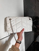 Женская сумка клатч YSL Puffer Chain White (белая) Gi16005 маленькая сумочка с эмблемой YSL Ив Сен Лоран тренд
