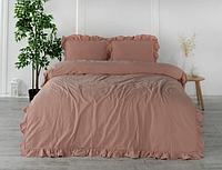 Хлопковое постельное белье 200х220 с рюшами вареный хлопок, Евро комплекты из Ранфорса Розовый