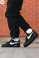 Мужские летние кроссовки Nike Air Force x Off-White Black (чёрные с белым) стильные низкие кеды 320PL тренд