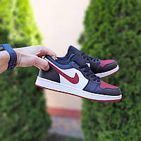 Мужские кроссовки Nike Air Jordan (чёрные с белым и бордовым) низкие цветные демисезонные кеды О10983 45 тренд