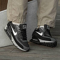 Мужские кроссовки Nike Air Max 90 Black Grey (серые с чёрным и белым) комбинированные спорт кроссы I795 тренд