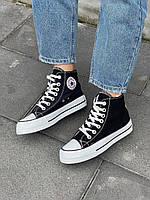 Женские высокие кеды Converse Hight x Chuck Taylor Platform Black II (чёрные с белым) модная обувь L0674 тренд