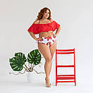 Жіночий роздільний червоний купальник з воланами великі розміри, фото 7