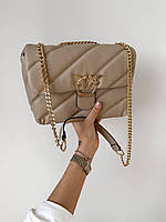 Жіноча шкіряна сумка Pinko Puff (бежева) Gi14104 модна стильна красива з пташками для дівчини тренд