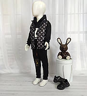Детский черный костюм Louis Vuitton, тройка с утепленной жилеткой