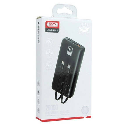 Зовнішній акумулятор Power Bank XO PR185 з кабелем QC22.5W/PD20W 20000 mAh, чорний, фото 4