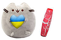 Комплект Мягкая игрушка кот с сердцем Пушин кэт и Антистресс игрушка Mokuru Красный (vol-10411)