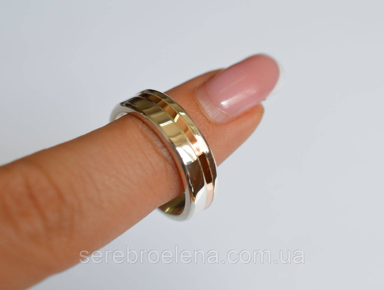 Обручка кільце зі срібла та золотими пластинами, фото 1